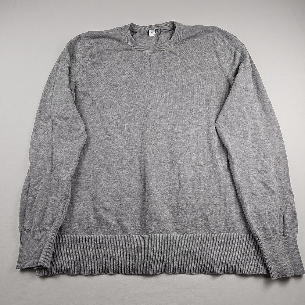 QUALFORT Women's Soft Lightweight Gray Knit Sweater Long Sleeve Crew Neck Sz M